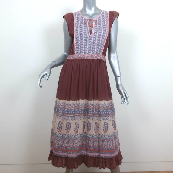 Ulla Johnson Dresses & Skirts - Ulla Johnson Midi Dress Loretta Dark Rose Indian Floral Print Cotton Size 10